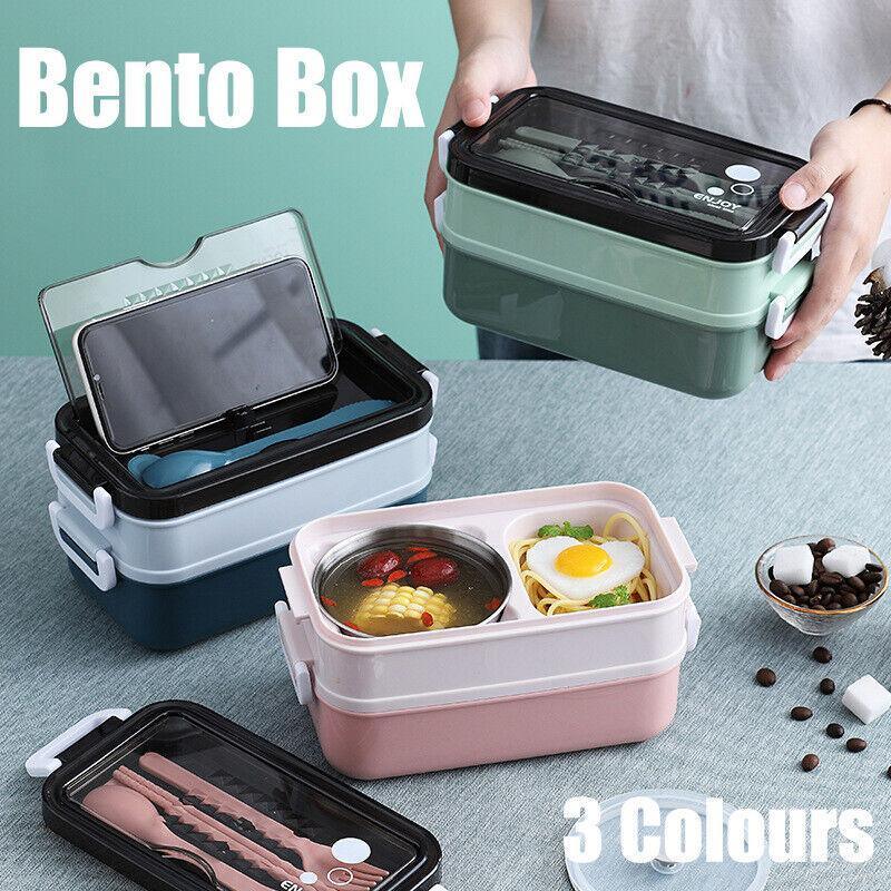 Bento Box Lunch Containers Food Microwave Stainless Portable Dinnerware Au - Pink V528-STAINLESSLUNCHBO-PINK-94357