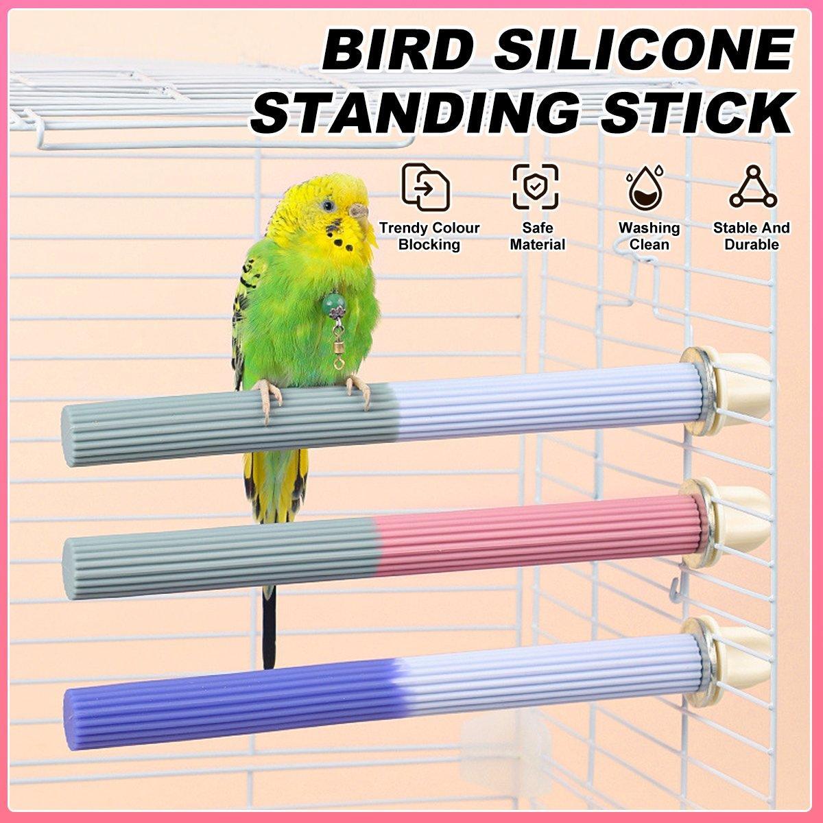 Non-Slip Silicone Parrot Perch Stand Stick Grinding Claw Bird Cage Accessories - Pink Grey V528-STANDSTICK-PINK-GREY-316415