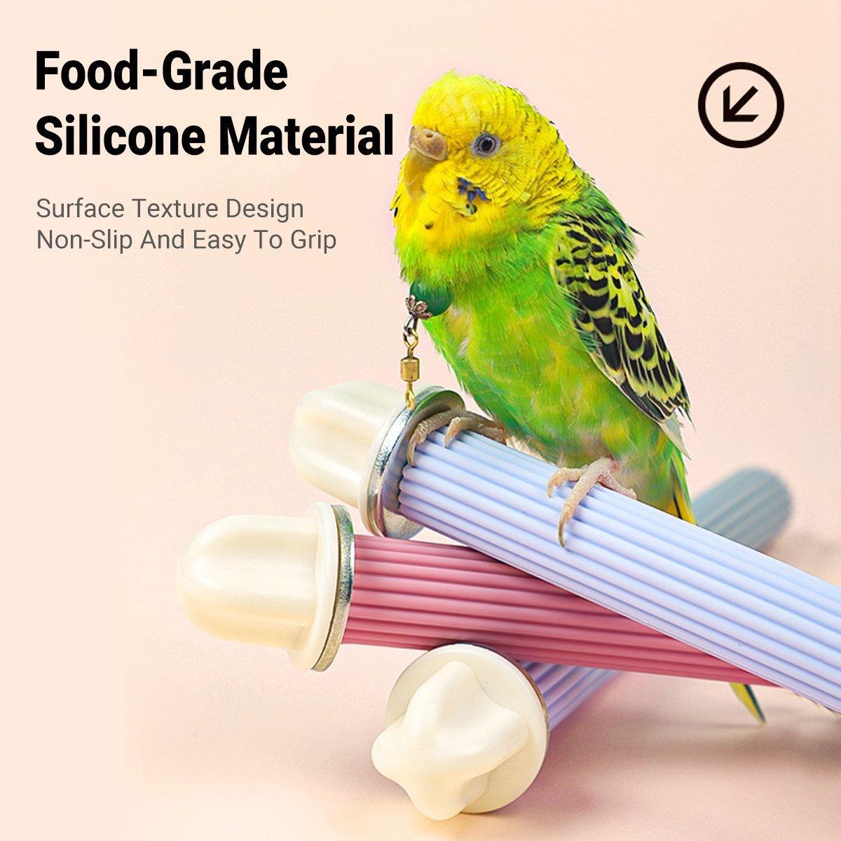 Non-Slip Silicone Parrot Perch Stand Stick Grinding Claw Bird Cage Accessories - Pink Grey V528-STANDSTICK-PINK-GREY-316415