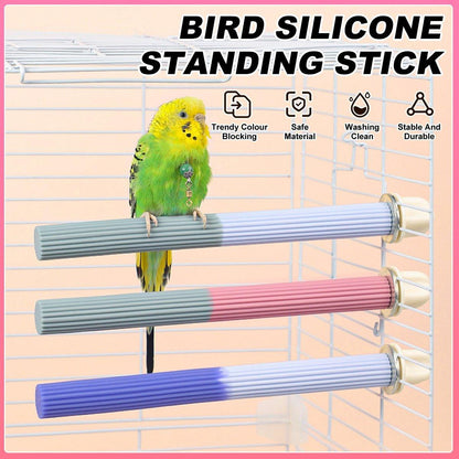 Non-Slip Silicone Parrot Perch Stand Stick Grinding Claw Bird Cage Accessories - White Blue V528-STANDSTICK-WHITE-BLUE-628788