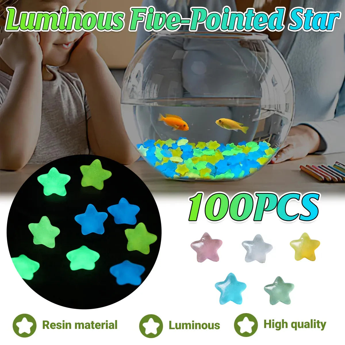 Luminous Stars Set 100PCS Fluorescent Five Pointed Plastic Stars DIY Decor V528-STAR-COLOURFUL-100PCS-936124