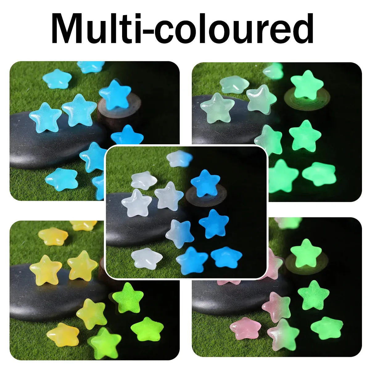 Luminous Stars Set 100PCS Fluorescent Five Pointed Plastic Stars DIY Decor V528-STAR-COLOURFUL-100PCS-936124