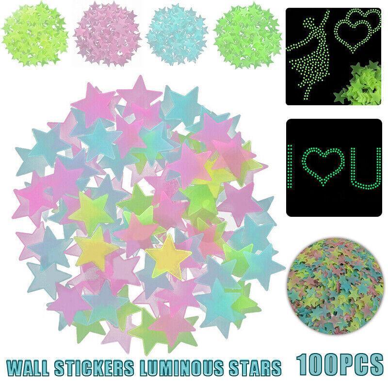 100 Pieces Glow-in-the-Dark Luminous Star Wall Stickers for Bedroom or Ceiling Decor - Multicolour V528-STAR-MULTICOLOURED-100PCS-123789