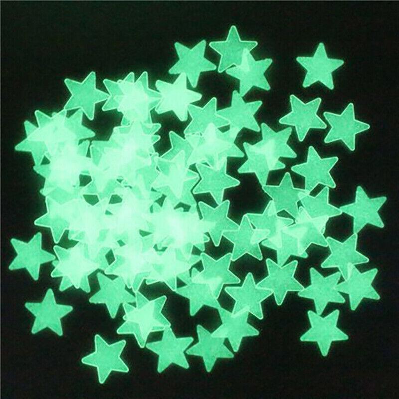 100 Pieces Glow-in-the-Dark Luminous Star Wall Stickers for Bedroom or Ceiling Decor - Multicolour V528-STAR-MULTICOLOURED-100PCS-123789