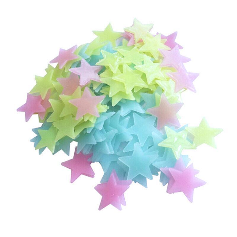100 Pieces Glow-in-the-Dark Luminous Star Wall Stickers for Bedroom or Ceiling Decor - Yellow V528-STAR-YELLOW-100PCS-985210