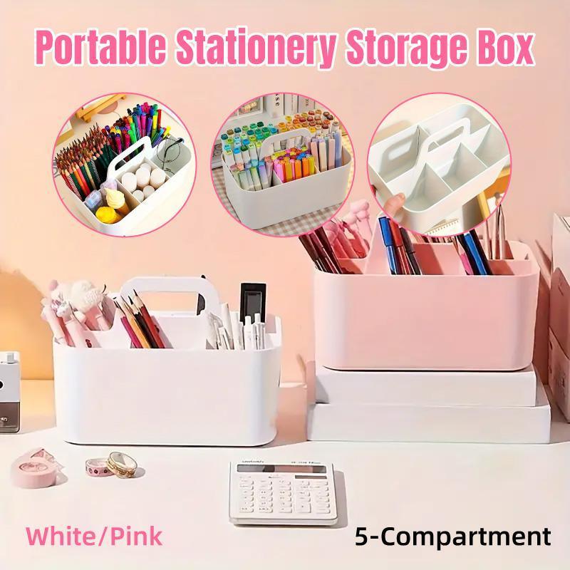 Multi Functional Desktop Organizer Compartmentalized Storage Box Portable Basket - Pink V528-STATIONERY-BOX-PINK-494068