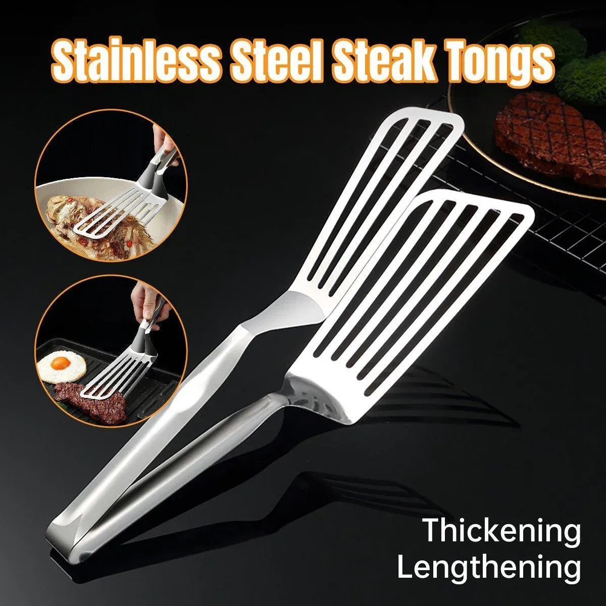 Stainless Steel Steak Tongs Multi-Functional Kitchen Tool for BBQ and Fried Fish V528-STEAK-CLIPS-287837