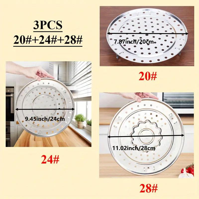 3pcs Stainless Steel Steamer Basket Steamer Tray Rack Waterproof Steam Cooking V528-STEAMER-3PCS-462543