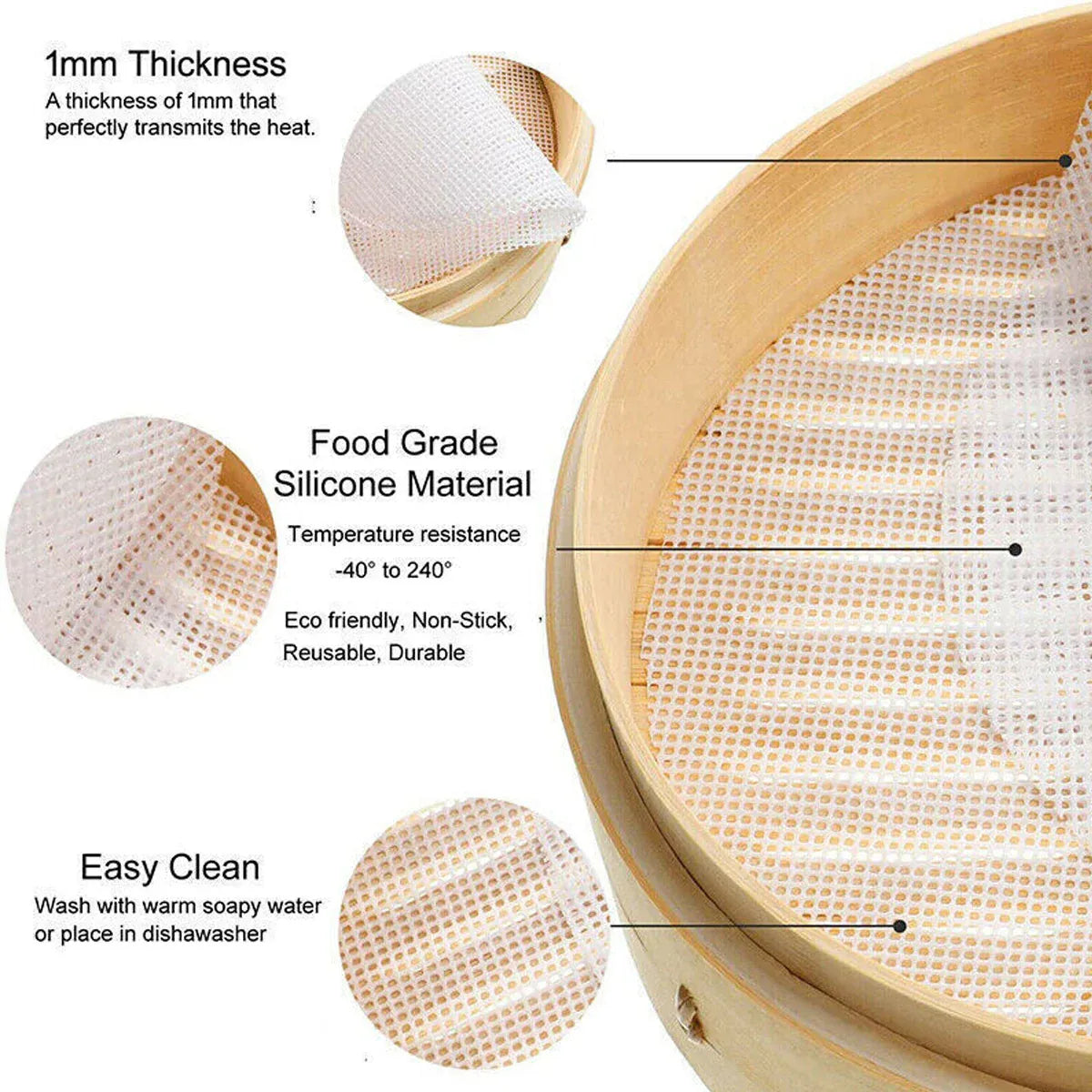 3pcs Silicone Steamer Pad Steamer Cloth Non stick Drawer Cloth Reusable Kitchen V528-STEAMERLINING-3PCS9IN-83360