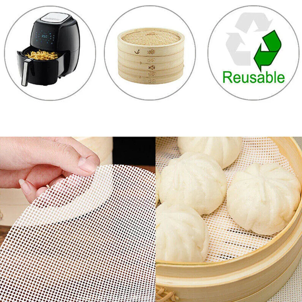 3pcs Silicone Steamer Pad Steamer Cloth Non stick Drawer Cloth Reusable Kitchen V528-STEAMERLINING-3PCS9IN-83360