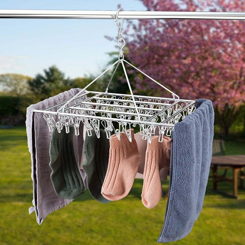 30/40/55 Pegs Stainless Steel Laundry Sock Underwear Clothes Dryer Rack Hanger - 40Pegs V528-STEELHANGER-40PEG-157809