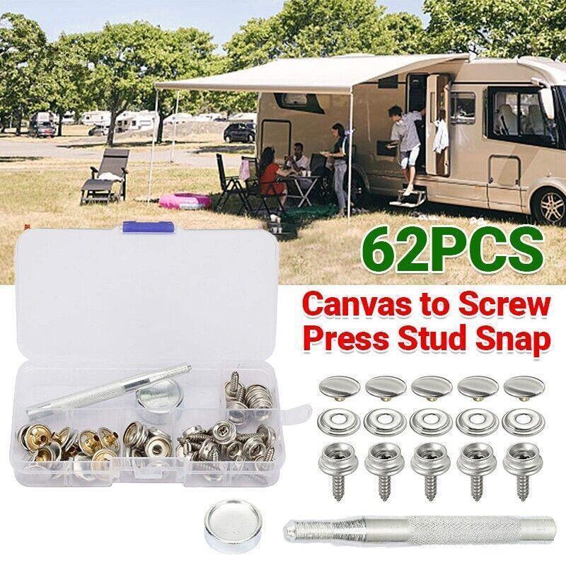 62Pcs Canvas Snap Fastener Kit with Stainless Screws and Tools for Marine Tent Cover V528-STEELSNAP-62PCS-878965