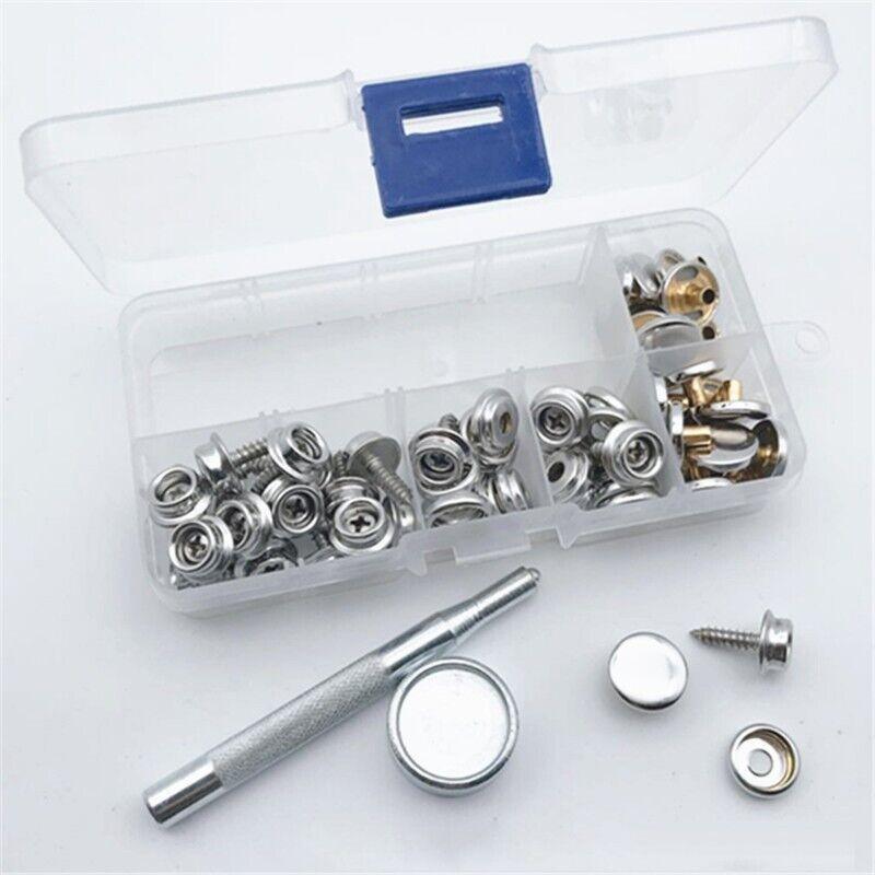 62Pcs Canvas Snap Fastener Kit with Stainless Screws and Tools for Marine Tent Cover V528-STEELSNAP-62PCS-878965