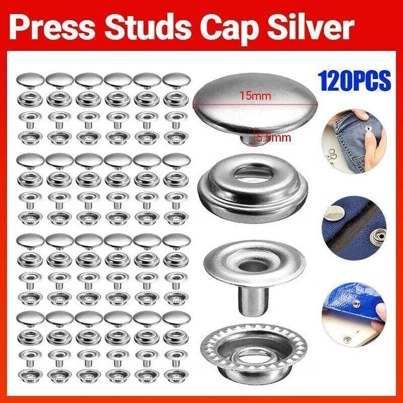 120PCS 15mm Stainless Steel Snap Fasteners Press Studs Cap Button Boat V528-STEELSNAP120PCS-166521