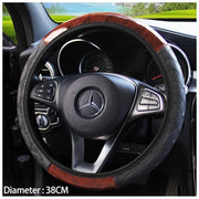 PU Leather Car Steering Wheel Cover With Mahogany Pattern 38cm Anti Slip Grip V528-STEERINGWHEELCOVER-WOOD-679652