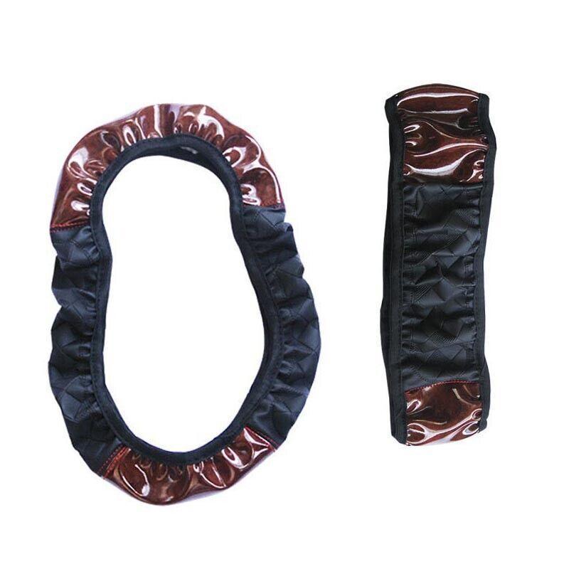 PU Leather Car Steering Wheel Cover With Mahogany Pattern 38cm Anti Slip Grip V528-STEERINGWHEELCOVER-WOOD-679652