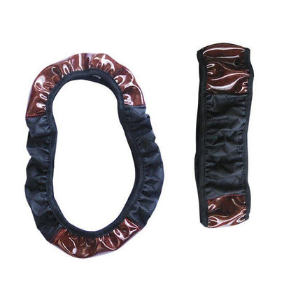 PU Leather Car Steering Wheel Cover With Mahogany Pattern 38cm Anti Slip Grip V528-STEERINGWHEELCOVER-WOOD-679652