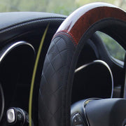 PU Leather Car Steering Wheel Cover With Mahogany Pattern 38cm Anti Slip Grip V528-STEERINGWHEELCOVER-WOOD-679652