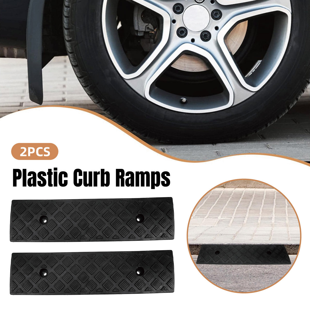 Uphill Step Ramp Pad 2PCS Plastic Slope Threshold Ramp Pad For Driveway Support V528-STEPS-2PCS-310991