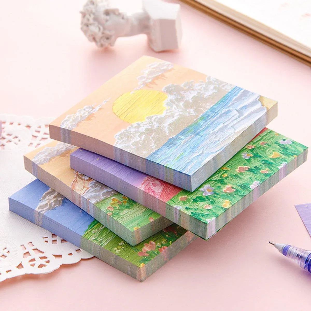 800 Sheets Colorful Oil Painting Sticky Notes Memo Pads Self-Adhesive Notes - 2# V528-STICKER-10PCS-GSYJ-278659