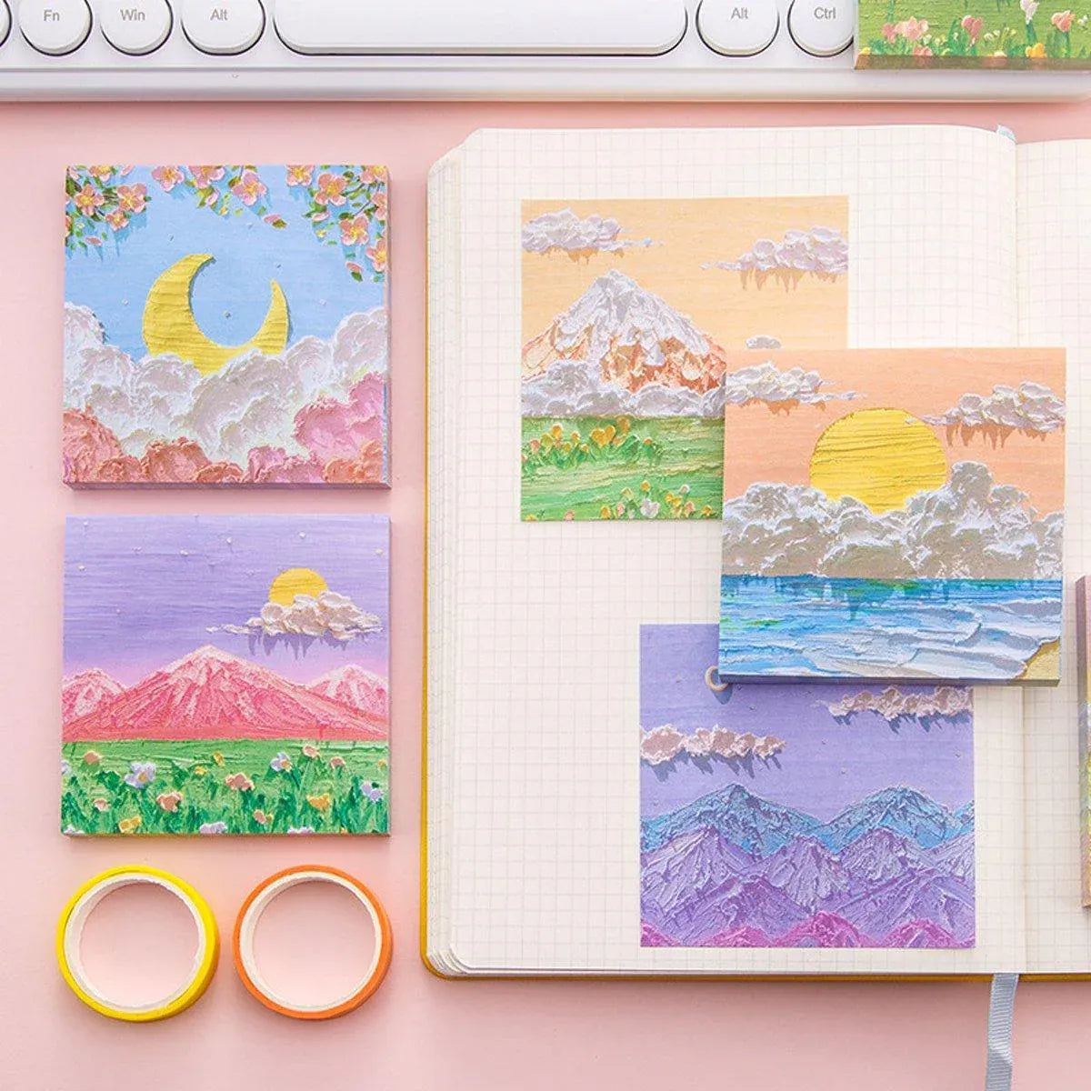 800 Sheets Colorful Oil Painting Sticky Notes Memo Pads Self-Adhesive Notes - 4# V528-STICKER-10PCS-LYXZ-763003