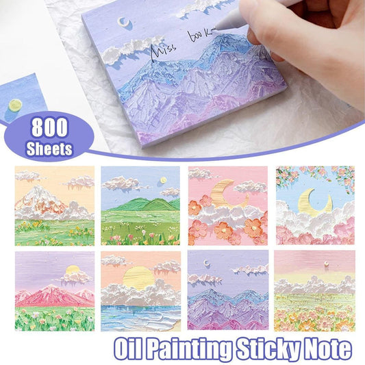 800 Sheets Colorful Oil Painting Sticky Notes Memo Pads Self-Adhesive Notes - 5# V528-STICKER-10PCS-MLXH-913670