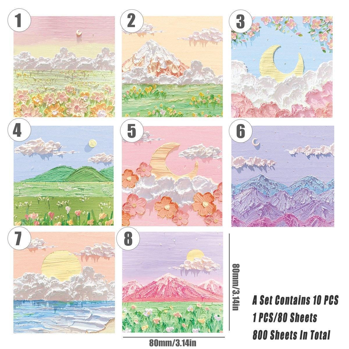 800 Sheets Colorful Oil Painting Sticky Notes Memo Pads Self-Adhesive Notes - 5# V528-STICKER-10PCS-MLXH-913670