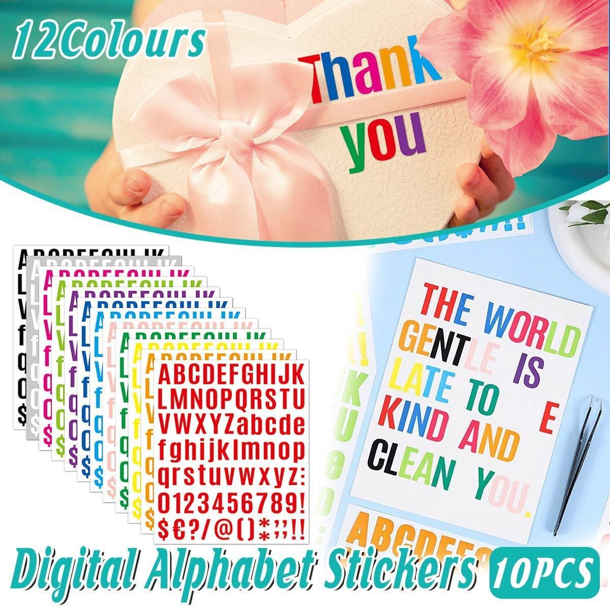 10pcs Letter Stickers Colorful DIY Scrapbooking Water Bottle Greeting Cards - White V528-STICKER-10PCS-WHITE-767844