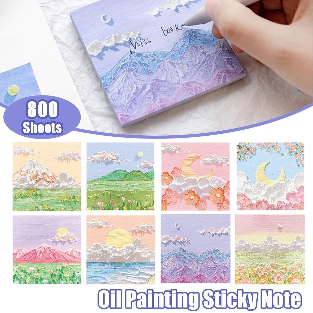 800 Sheets Colorful Oil Painting Sticky Notes Memo Pads Self-Adhesive Notes - 8# V528-STICKER-10PCS-XYFD-709041