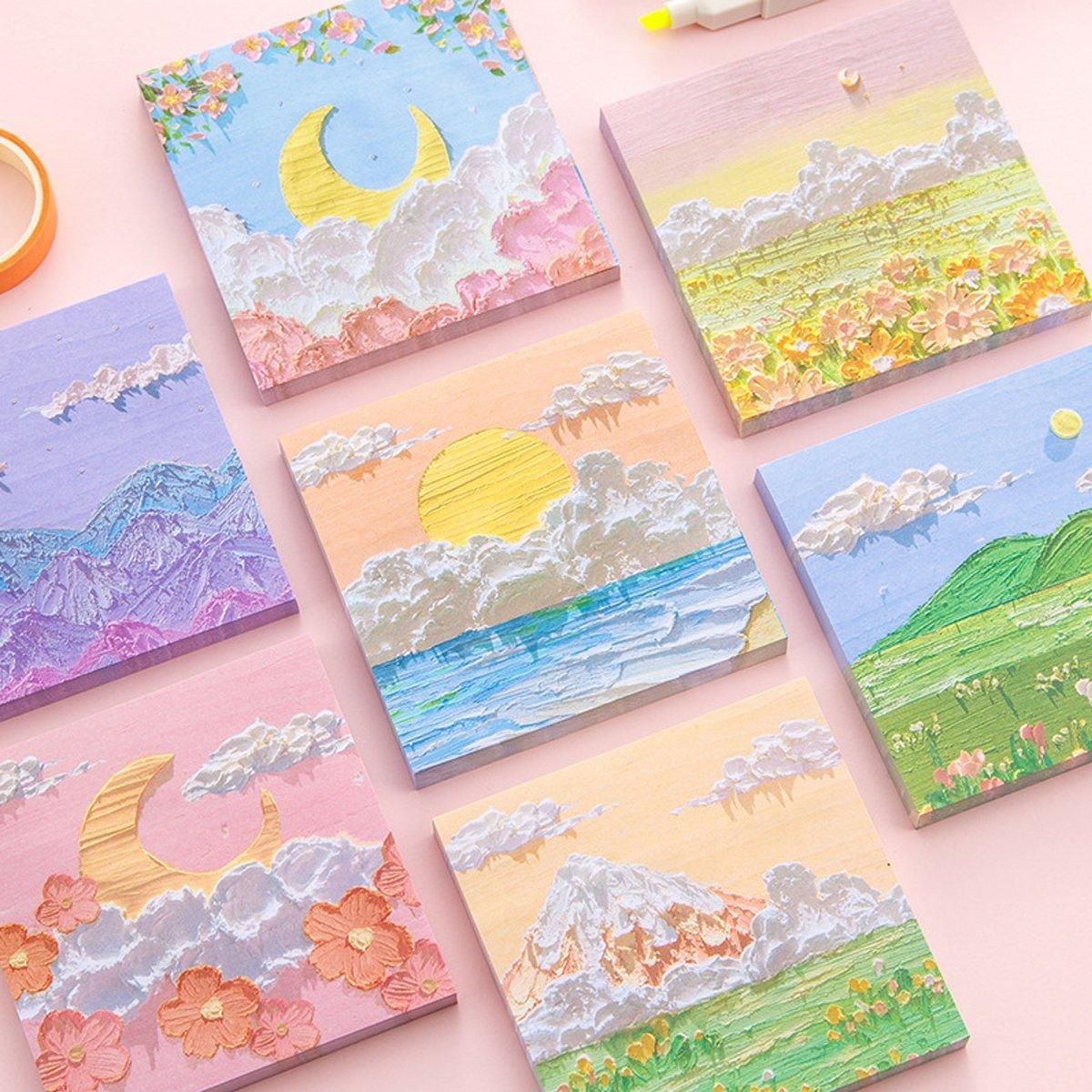 800 Sheets Colorful Oil Painting Sticky Notes Memo Pads Self-Adhesive Notes - 8# V528-STICKER-10PCS-XYFD-709041