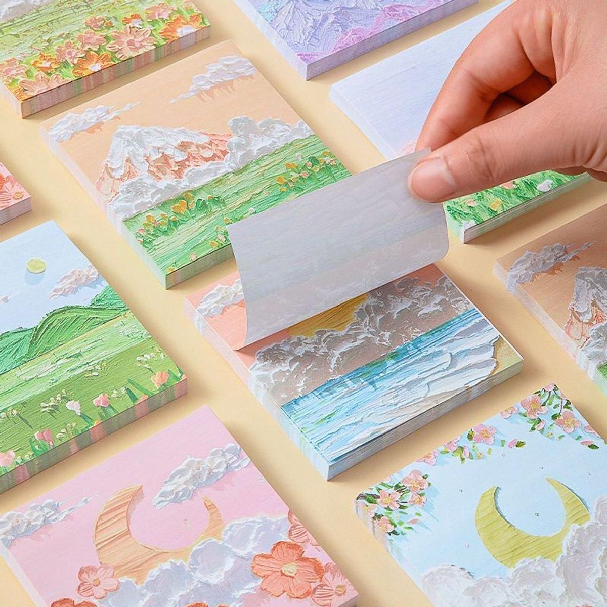 800 Sheets Colorful Oil Painting Sticky Notes Memo Pads Self-Adhesive Notes - 8# V528-STICKER-10PCS-XYFD-709041