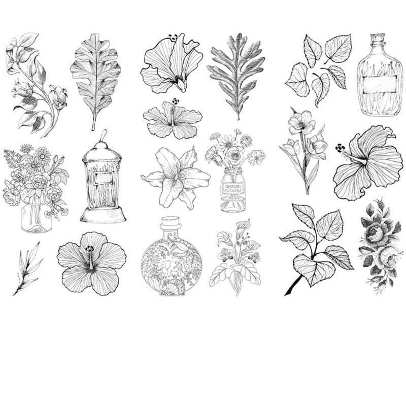 15-Style Creative Student Graffiti Sticker Set Small Fresh Sticker - L-Hand Painted flower leaves V528-STICKER-SHHY-147576