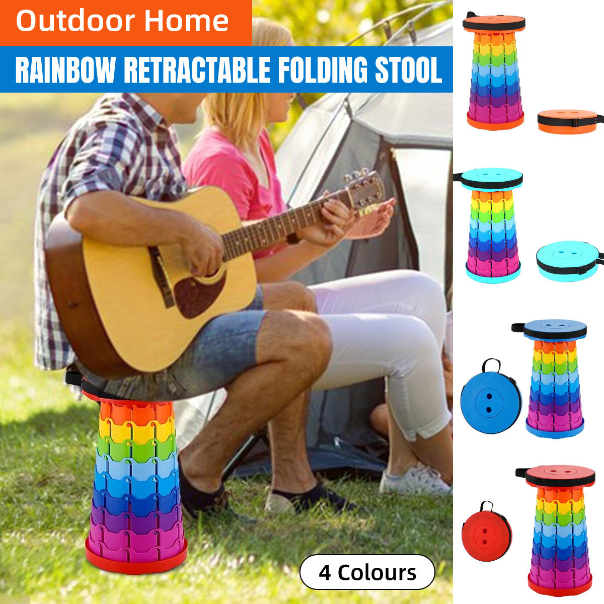 Rainbow Telescopic Folding Stool Thickened Travel Outdoor Seat for Camping - Orange V528-STOOL-RAINBOW-ORANGE-301447