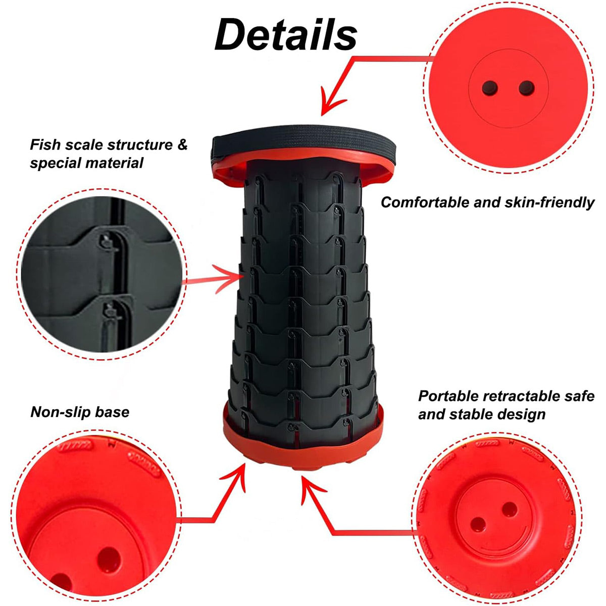 Portable Telescopic Folding Stool Travel Outdoor Seat Compact Retractable Chair - Red V528-STOOL-RED-698092
