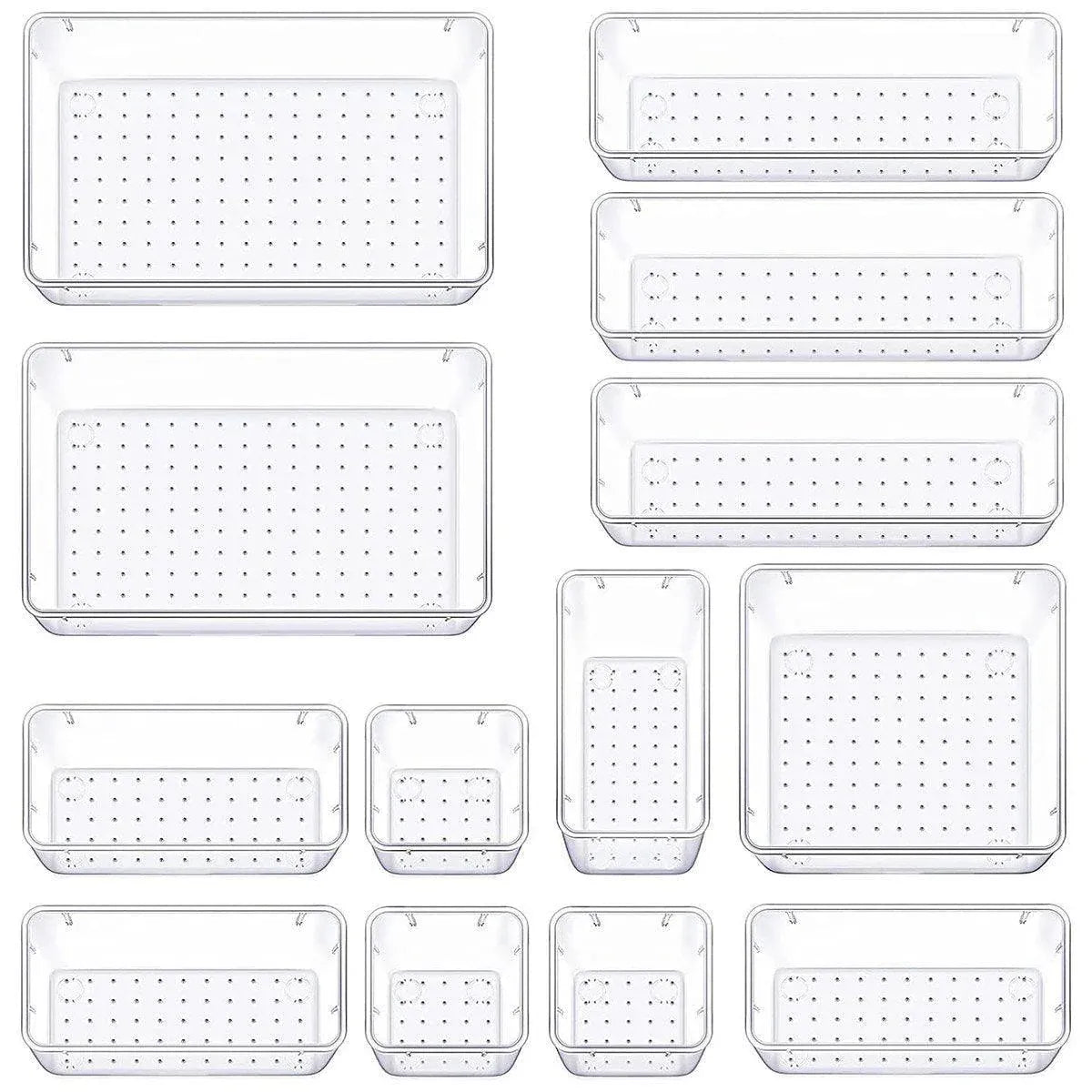 Transparent Plastic Drawer Organiser Set Multifunctional Desktop Storage Box - 13PCS V528-STORAGE-13PCS-363437