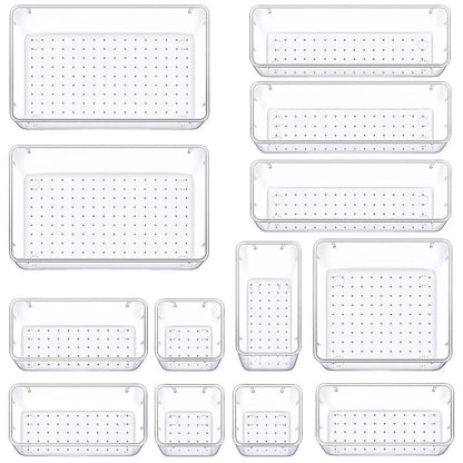 Transparent Plastic Drawer Organiser Set Multifunctional Desktop Storage Box - 13PCS V528-STORAGE-13PCS-363437