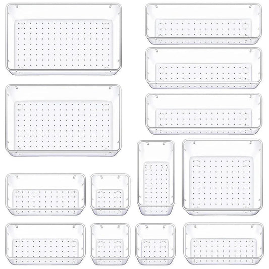 Transparent Plastic Drawer Organiser Set Multifunctional Desktop Storage Box - 13PCS V528-STORAGE-13PCS-363437