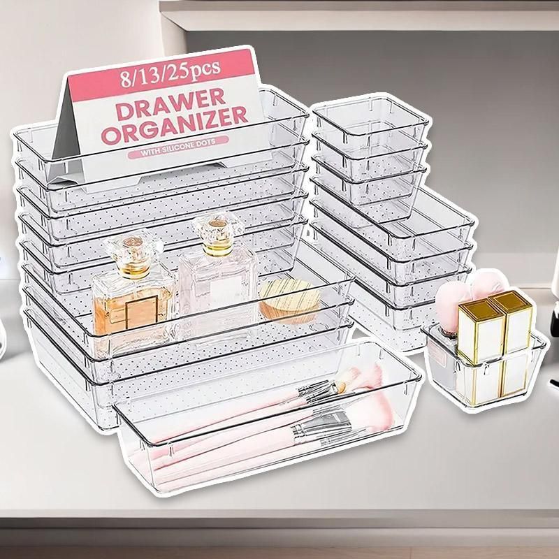 Transparent Plastic Drawer Organiser Set Multifunctional Desktop Storage Box - 13PCS V528-STORAGE-13PCS-363437