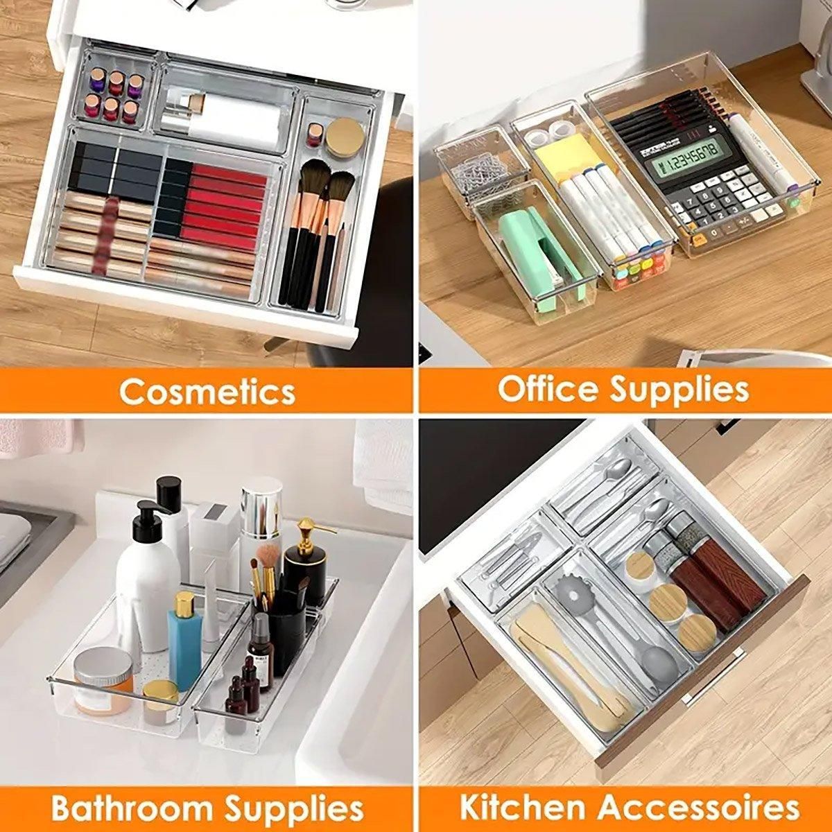 Transparent Plastic Drawer Organiser Set Multifunctional Desktop Storage Box - 13PCS V528-STORAGE-13PCS-363437
