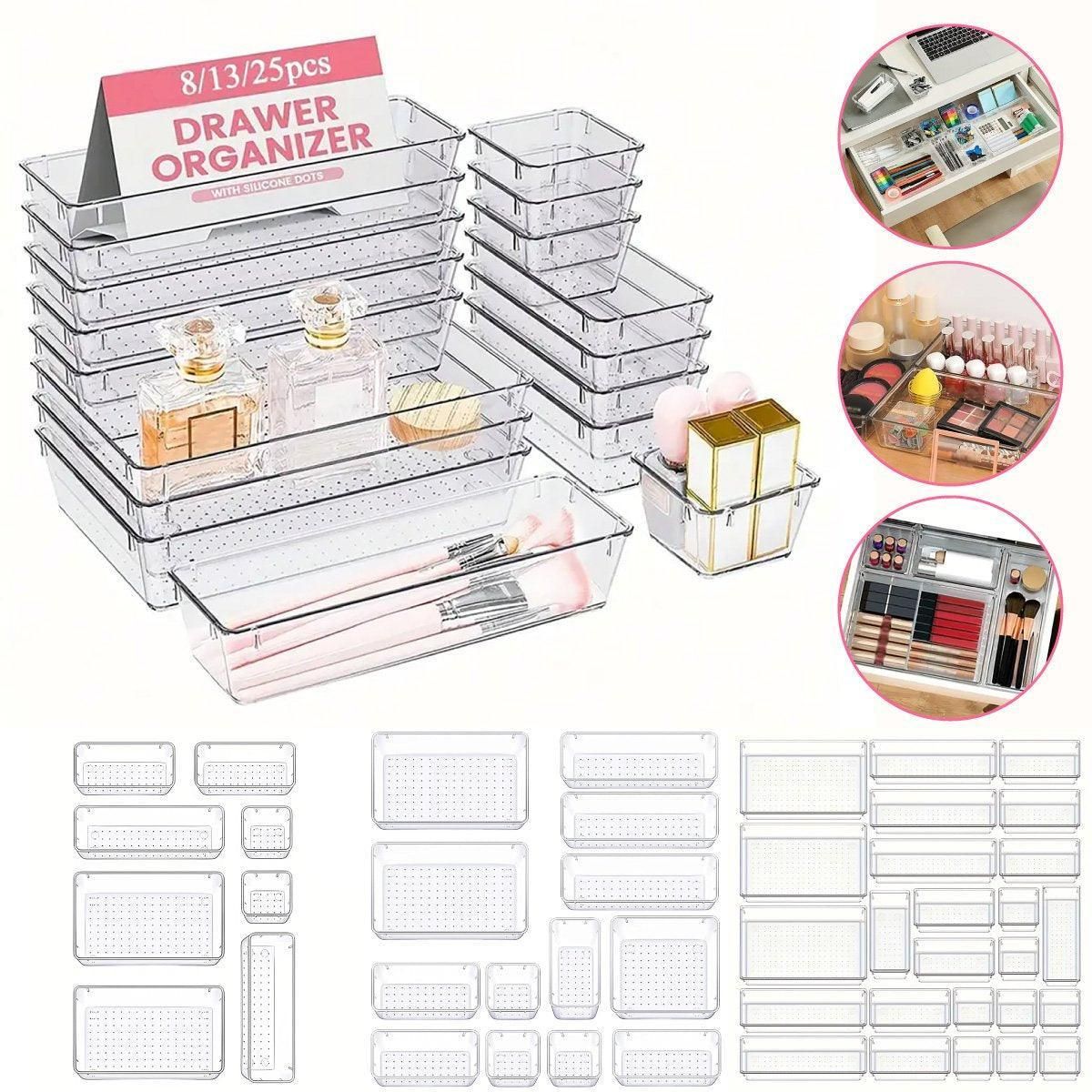 Transparent Plastic Drawer Organiser Set Multifunctional Desktop Storage Box - 13PCS V528-STORAGE-13PCS-363437