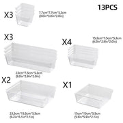Transparent Plastic Drawer Organiser Set Multifunctional Desktop Storage Box - 13PCS V528-STORAGE-13PCS-363437