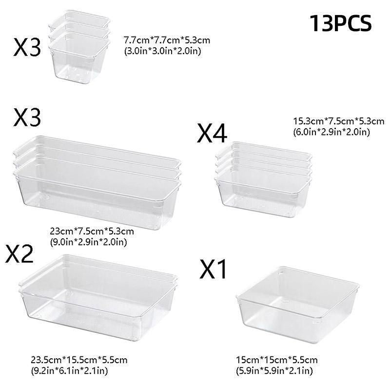 Transparent Plastic Drawer Organiser Set Multifunctional Desktop Storage Box - 13PCS V528-STORAGE-13PCS-363437