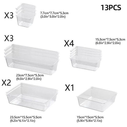 Transparent Plastic Drawer Organiser Set Multifunctional Desktop Storage Box - 13PCS V528-STORAGE-13PCS-363437