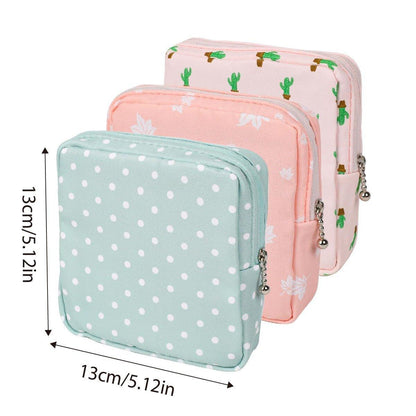 3PCS Cotton Sanitary Napkin Storage Bag Pink Leaves Cactus Dots Portable Pouch V528-STORAGE-BAG-3PCS-950944