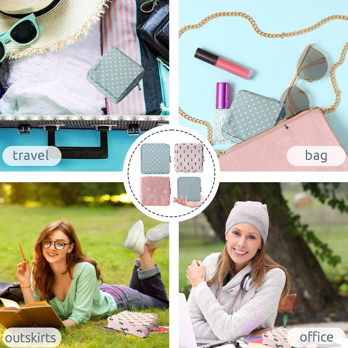 3PCS Cotton Sanitary Napkin Storage Bag Pink Leaves Cactus Dots Portable Pouch V528-STORAGE-BAG-3PCS-950944