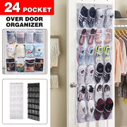 24 Pocket Shoe Organiser Bag Over Door Holder Hanging Shelf Storage Rack Hooks - White V528-STORAGE-BAG-WHITE-503908