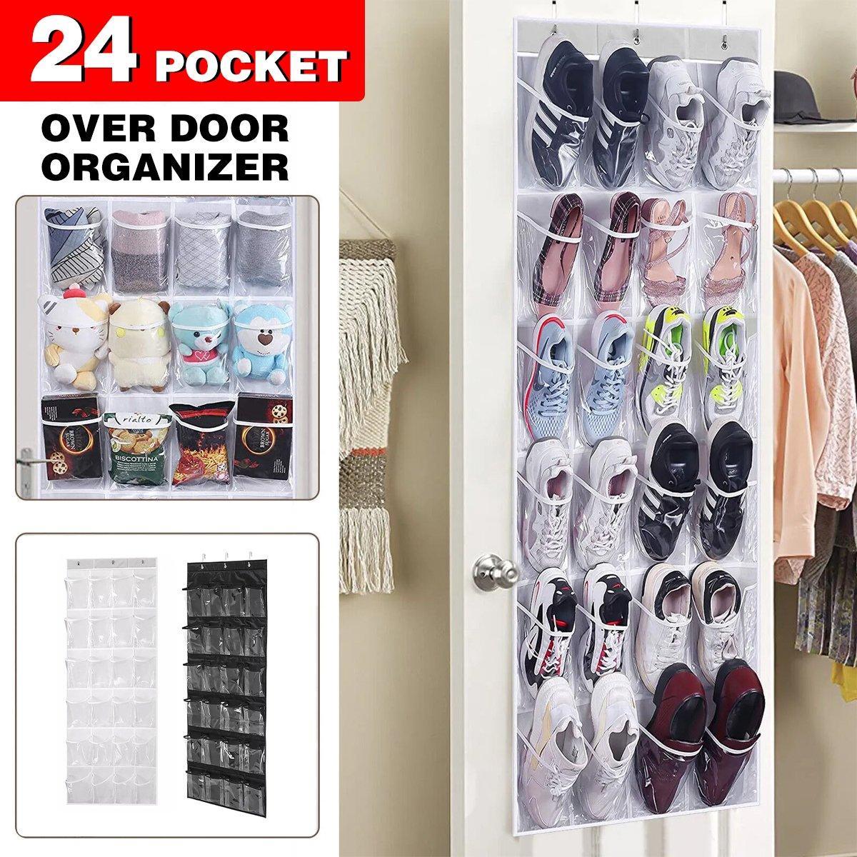 24 Pocket Shoe Organiser Bag Over Door Holder Hanging Shelf Storage Rack Hooks - White V528-STORAGE-BAG-WHITE-503908