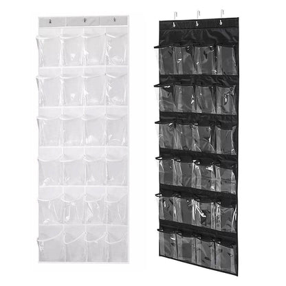 24 Pocket Shoe Organiser Bag Over Door Holder Hanging Shelf Storage Rack Hooks - White V528-STORAGE-BAG-WHITE-503908