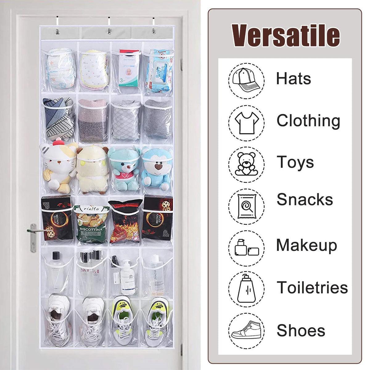 24 Pocket Shoe Organiser Bag Over Door Holder Hanging Shelf Storage Rack Hooks - White V528-STORAGE-BAG-WHITE-503908