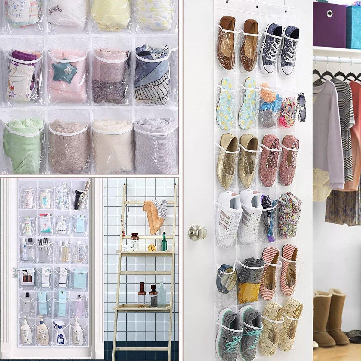 24 Pocket Shoe Organiser Bag Over Door Holder Hanging Shelf Storage Rack Hooks - White V528-STORAGE-BAG-WHITE-503908